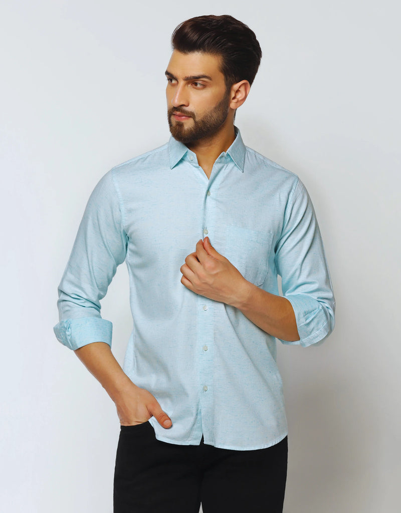 Glory Blue Twill Textured Premium Cotton Shirt