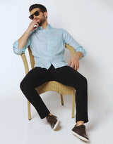 Glory Blue Twill Textured Premium Cotton Shirt