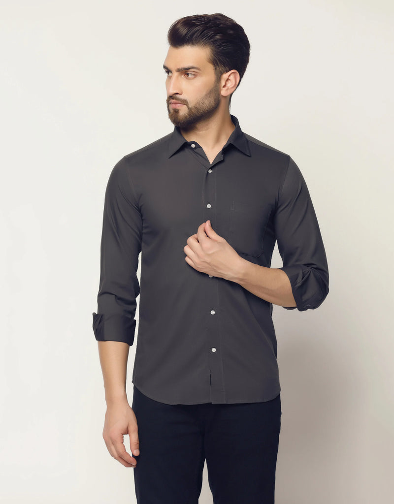 Grey Solid Water Resistance Premium Cotton Formal Shirt