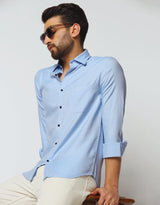 Men Solid Casual Blue Premium Cotton Shirt