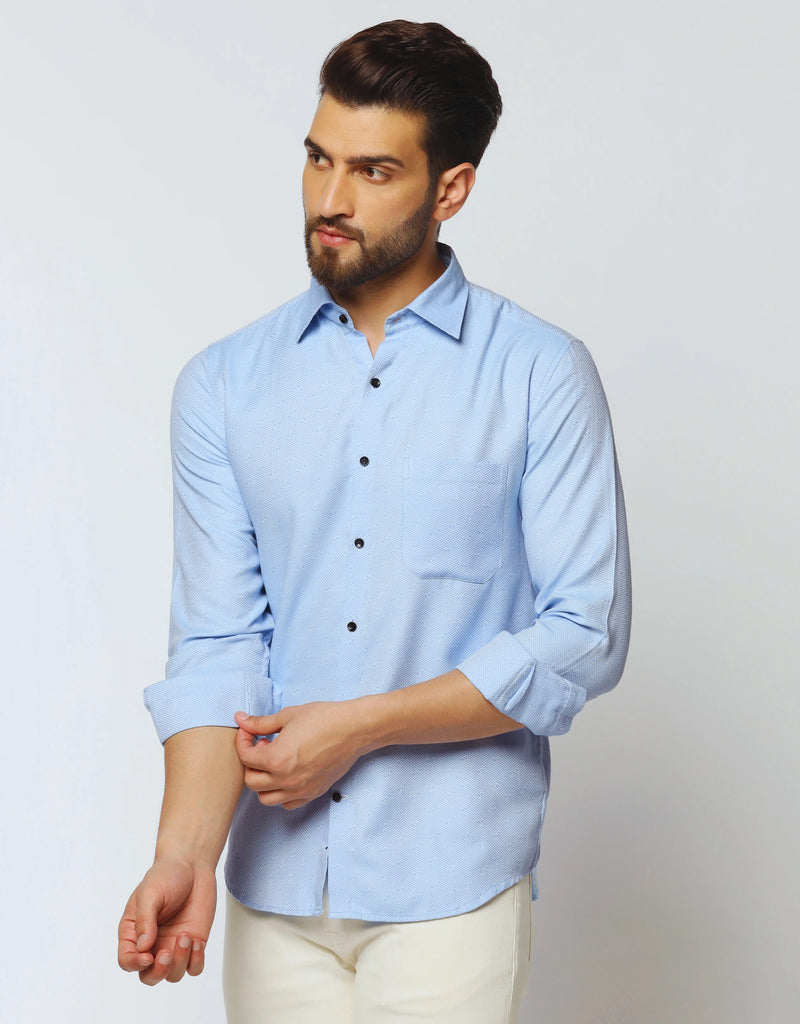 Men Solid Casual Blue Premium Cotton Shirt