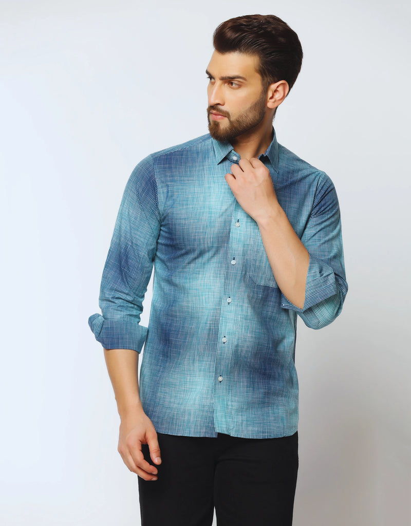 Moroccan Blue Space Dyed Premium Cotton Shirt