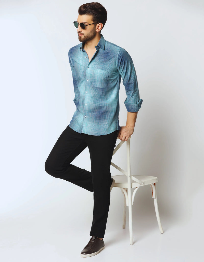 Moroccan Blue Space Dyed Premium Cotton Shirt