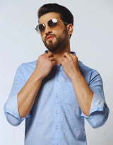 Sky Blue Double Cloth Premium Cotton Formal Shirt