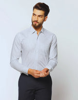 White Formal Navy Stripes Premium Cotton Shirt