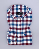 Red Blue With White Plaid Oxford Checks Cotton Shirt