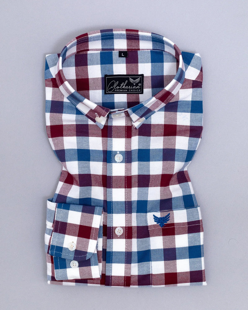 Red Blue With White Plaid Oxford Checks Cotton Shirt