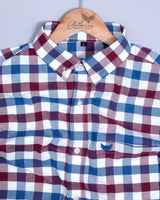 Red Blue With White Plaid Oxford Checks Cotton Shirt