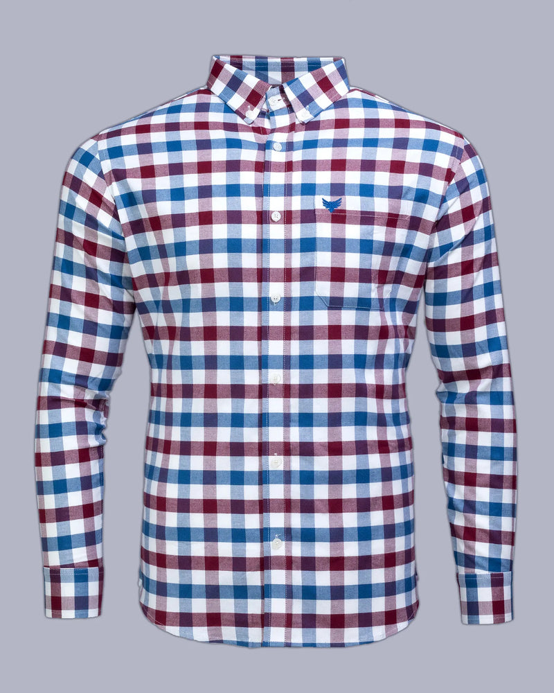 Red Blue With White Plaid Oxford Checks Cotton Shirt