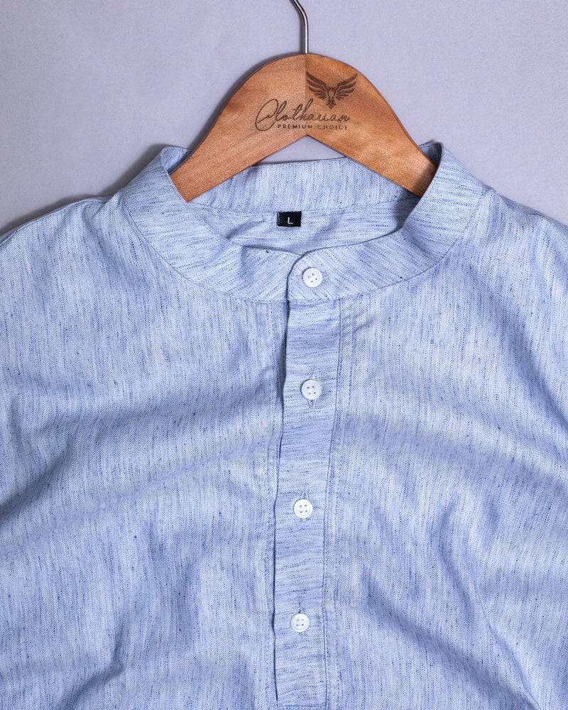 Mischka Blue Chambray Textured Short Sleeve Kurta Shirt