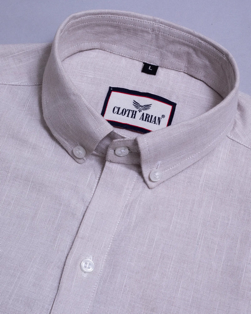 Light Beige Color With Button Down Premium Cotton Shirt