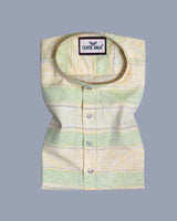 Banana Yellow With Green Weft Stripe Premium Kurta Shirt