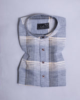 Light Yellow and Grey Checks Short Sleeve Kurta Shirt