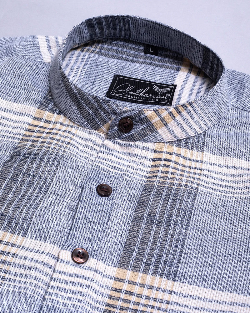 Light Yellow and Grey Checks Short Sleeve Kurta Shirt