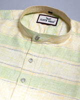 Banana Yellow With Green Weft Stripe Premium Kurta Shirt