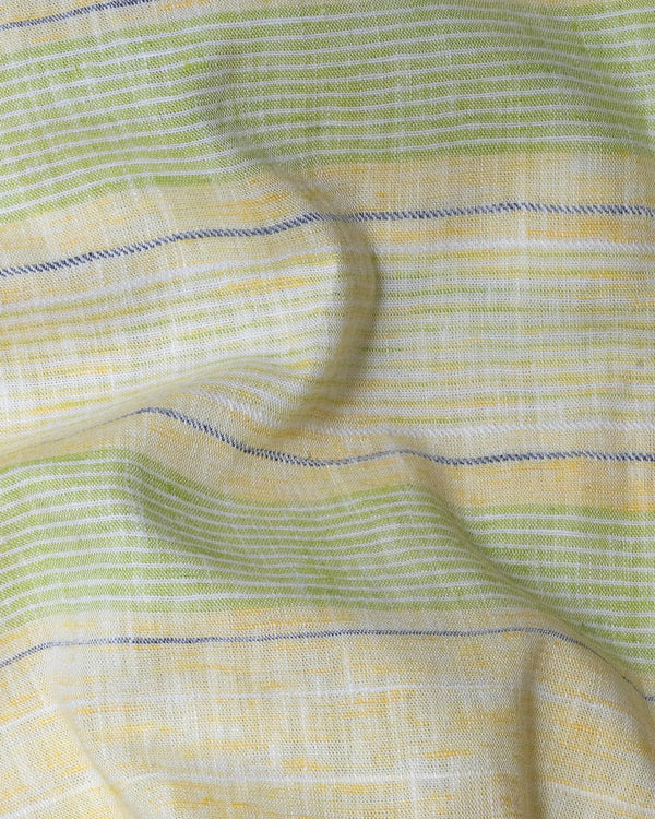 Banana Yellow With Green Weft Stripe Premium Kurta Shirt