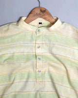 Banana Yellow With Green Weft Stripe Premium Kurta Shirt