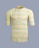 Banana Yellow With Green Weft Stripe Premium Kurta Shirt