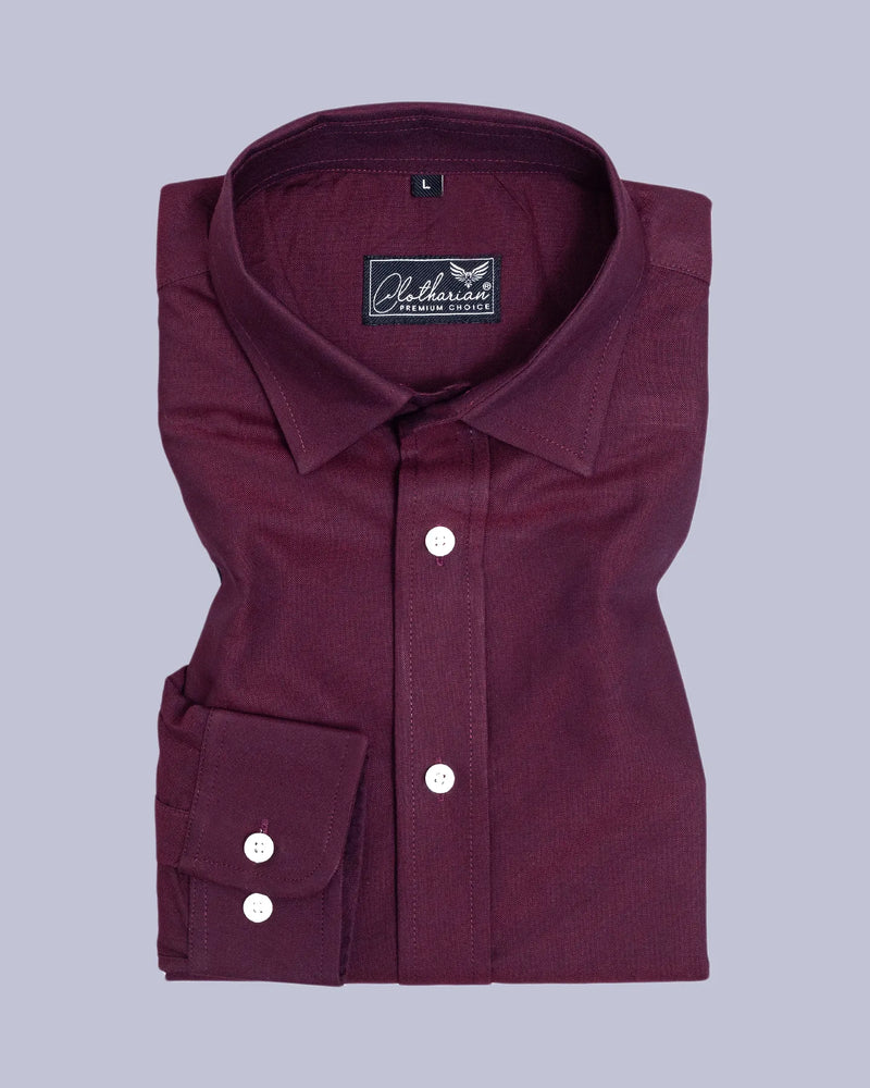 Maroon With Navy Striped Oxford Cotton Shirt