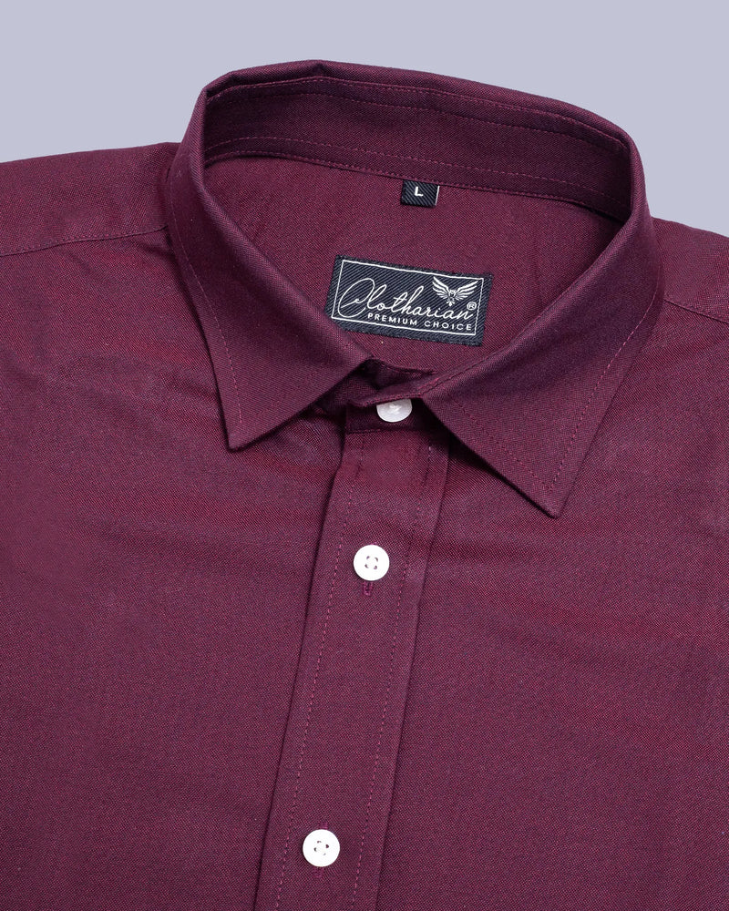 Maroon With Navy Striped Oxford Cotton Shirt