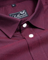 Maroon With Navy Striped Oxford Cotton Shirt