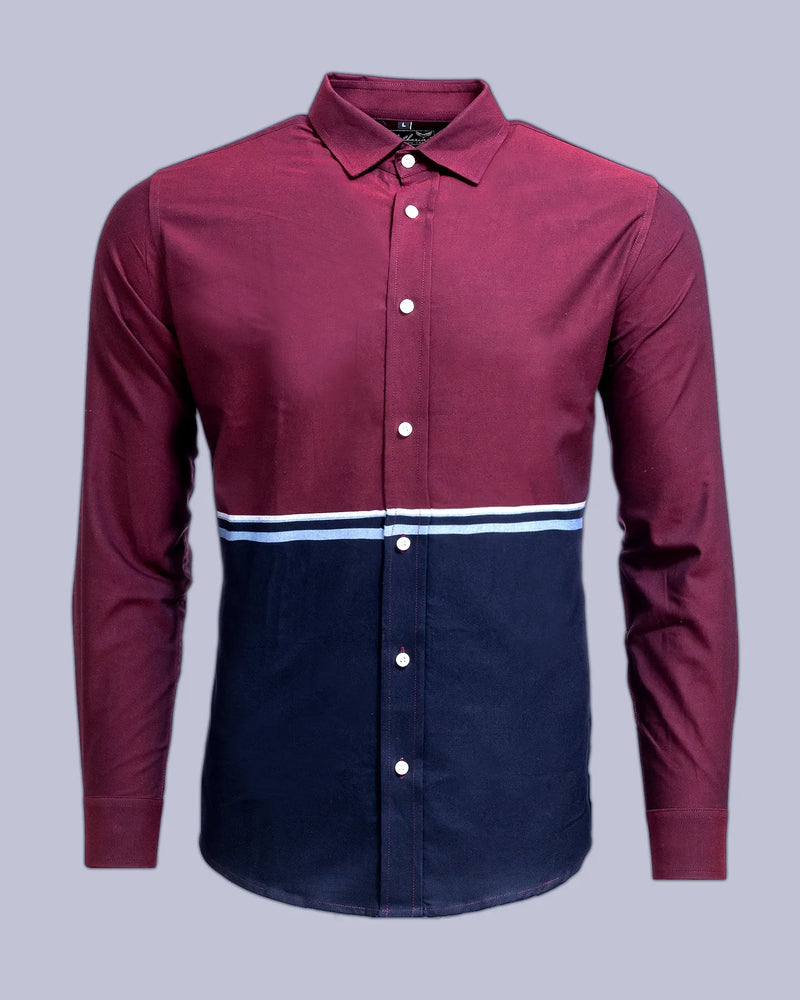 Maroon With Navy Striped Oxford Cotton Shirt