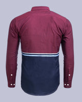 Maroon With Navy Striped Oxford Cotton Shirt