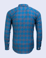 Teal Blue With Grey Dobby Plaid Checked Premium Cotton Shirt