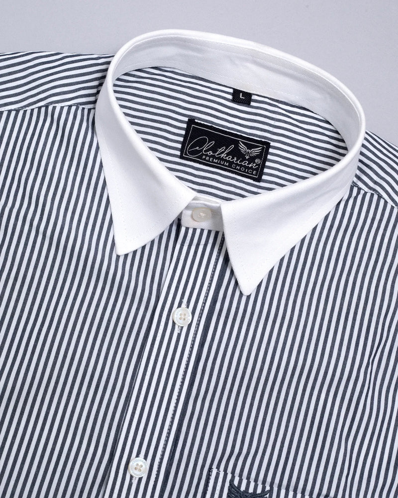 Black And White Formal Stipe Premium Giza Cotton Shirt