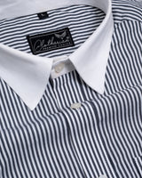 Black And White Formal Stipe Premium Giza Cotton Shirt