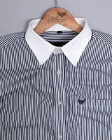 Black And White Formal Stipe Premium Giza Cotton Shirt