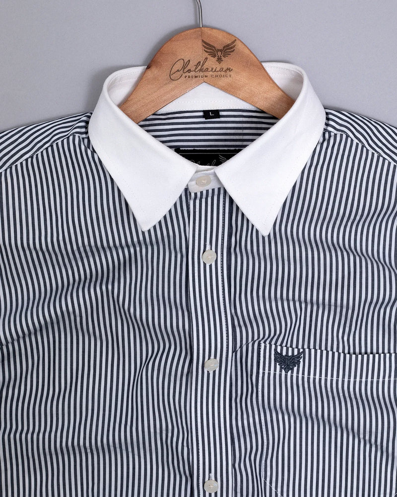 Black And White Formal Stipe Premium Giza Cotton Shirt