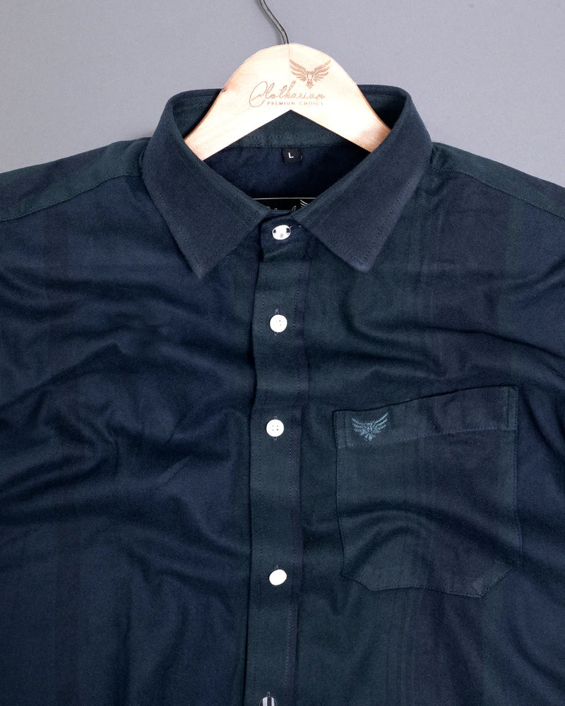 Mid Night Green With Black Plaid Checks Twill Soft Cotton Shirt