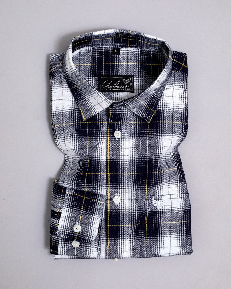 Bright White With Navy Blue Plaid Checks Super Soft Dobby Premium Cotton Shirt