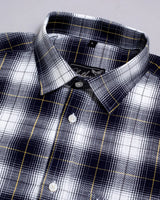 Bright White With Navy Blue Plaid Checks Super Soft Dobby Premium Cotton Shirt