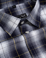 Bright White With Navy Blue Plaid Checks Super Soft Dobby Premium Cotton Shirt