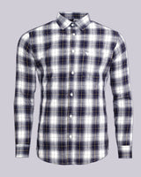 Bright White With Navy Blue Plaid Checks Super Soft Dobby Premium Cotton Shirt