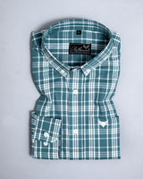 Pine Green With White Formal Checks Super Soft Button Down Cotton Shirt