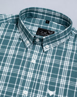 Pine Green With White Formal Checks Super Soft Button Down Cotton Shirt