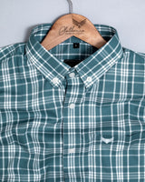 Pine Green With White Formal Checks Super Soft Button Down Cotton Shirt