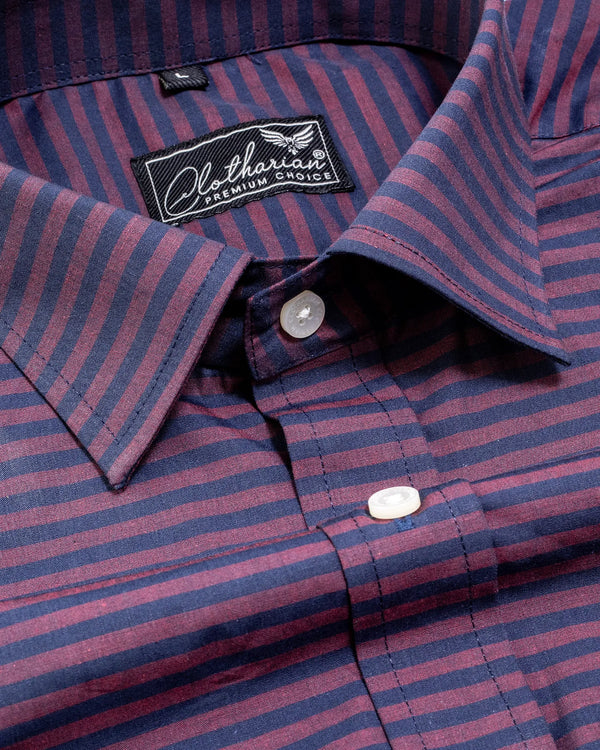 Cherry Rust And Navy Striped Premium Super Soft Giza Cotton Shirt