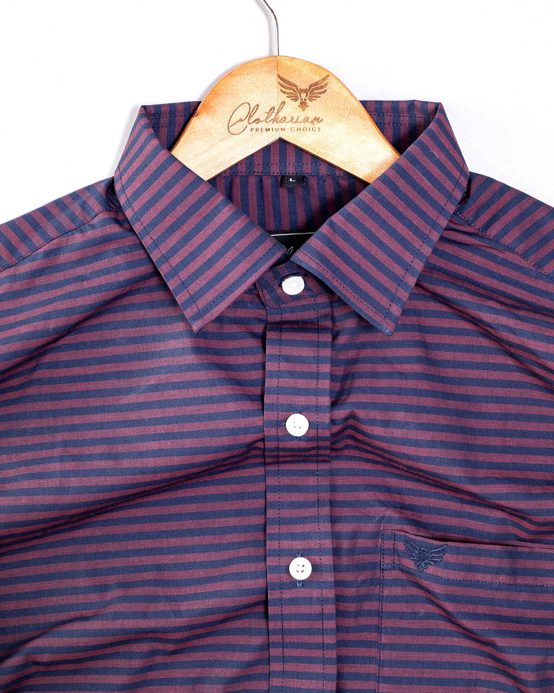 Cherry Rust And Navy Striped Premium Super Soft Giza Cotton Shirt