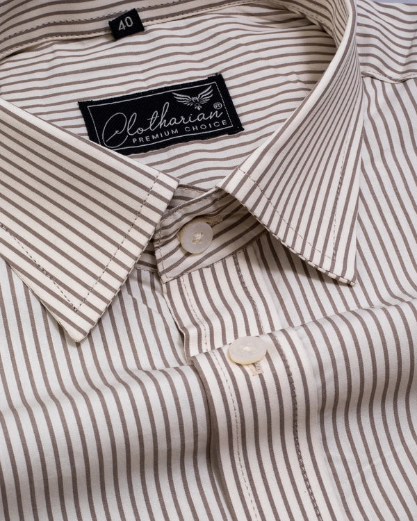 Spanish Brown With Banana Cream Stripe Premium Giza Cotton Shirt