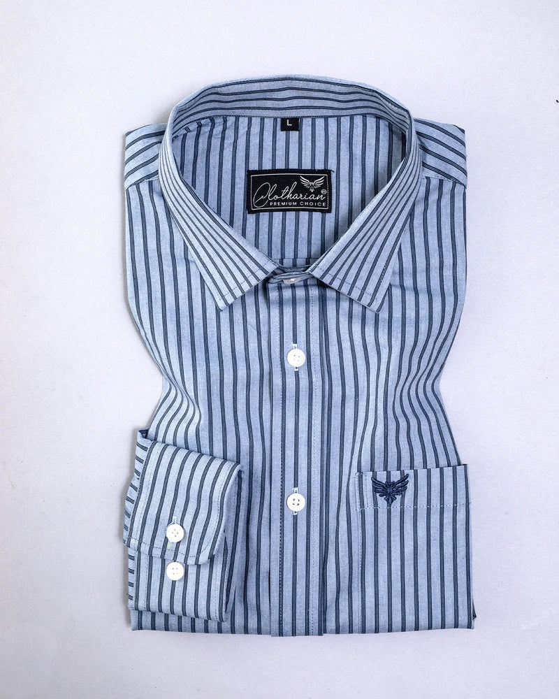 Pewter Blue With Dark Navy Stripe Premium Giza Cotton Shirt