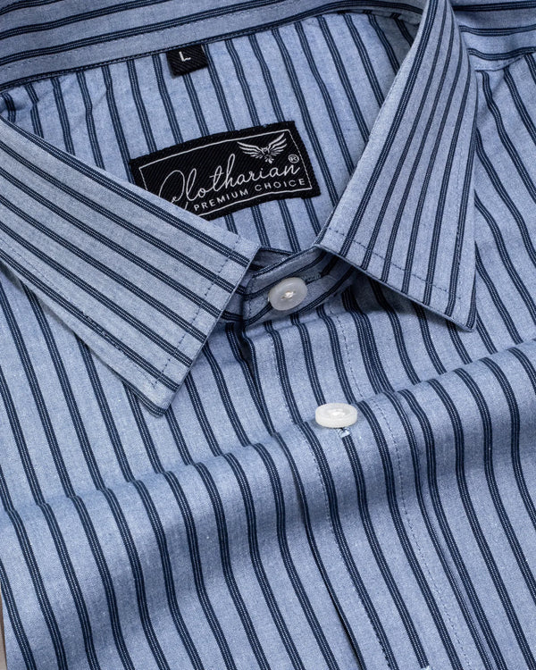 Pewter Blue With Dark Navy Stripe Premium Giza Cotton Shirt