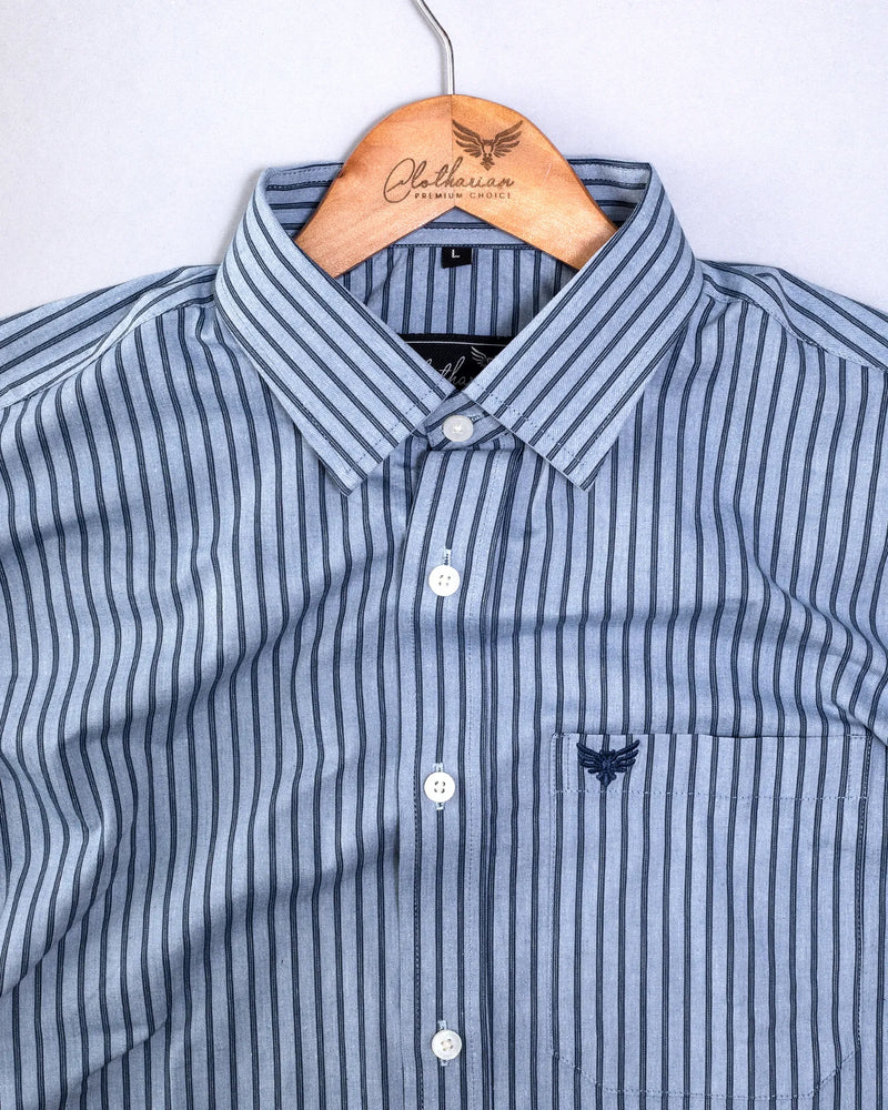 Pewter Blue With Dark Navy Stripe Premium Giza Cotton Shirt