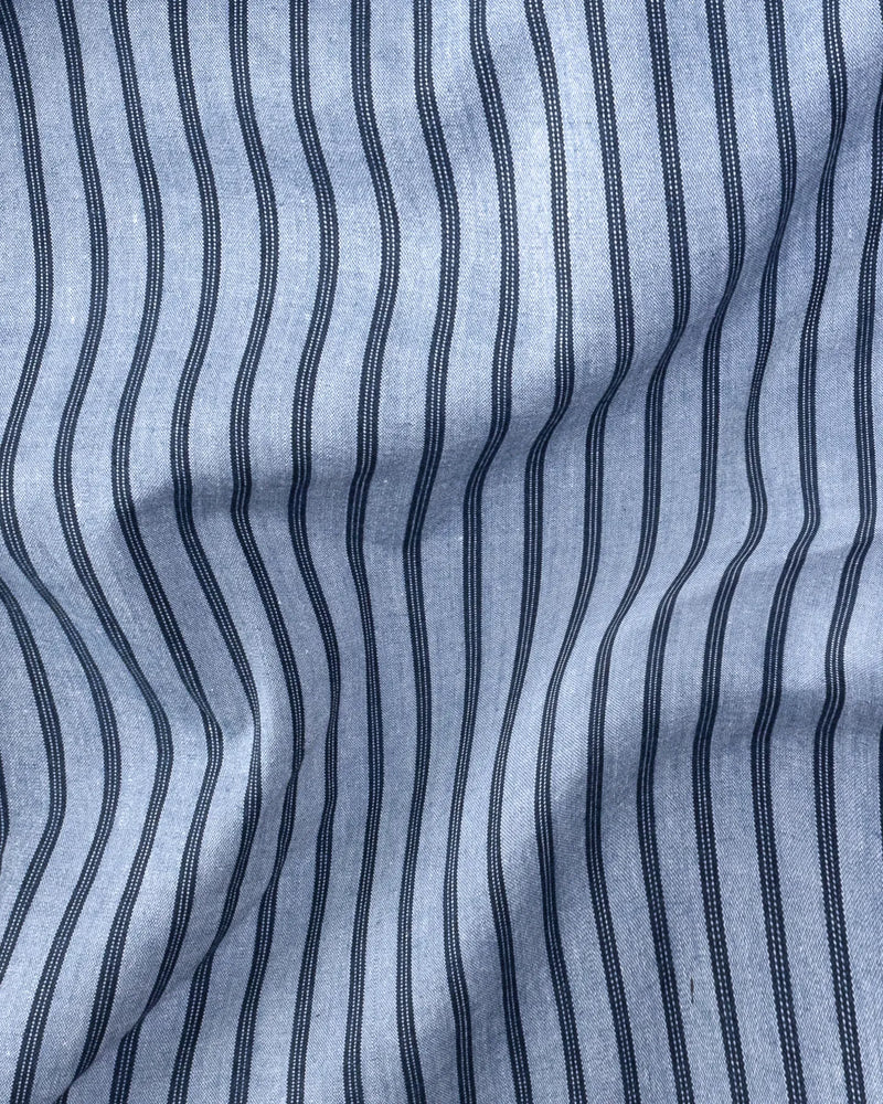 Pewter Blue With Dark Navy Stripe Premium Giza Cotton Shirt