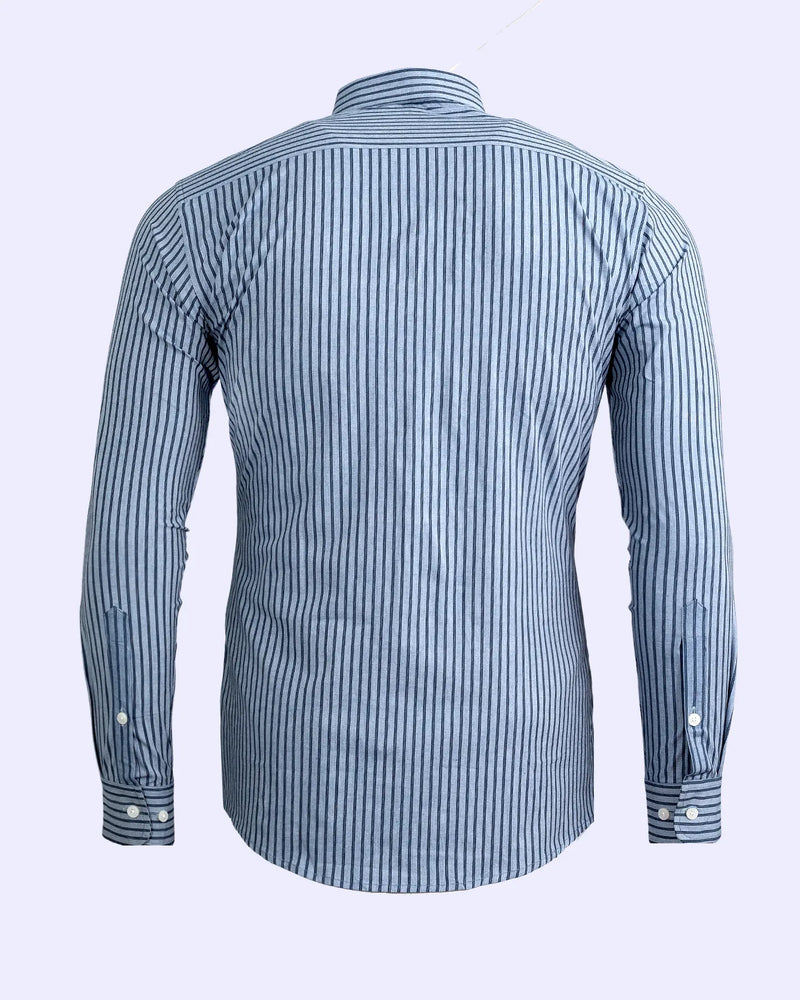 Pewter Blue With Dark Navy Stripe Premium Giza Cotton Shirt