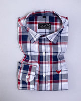 Navy Blue With White Twill Checks Plaid Premium Cotton Shirt