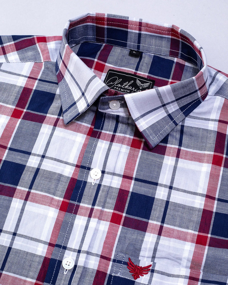 Navy Blue With White Twill Checks Plaid Premium Cotton Shirt